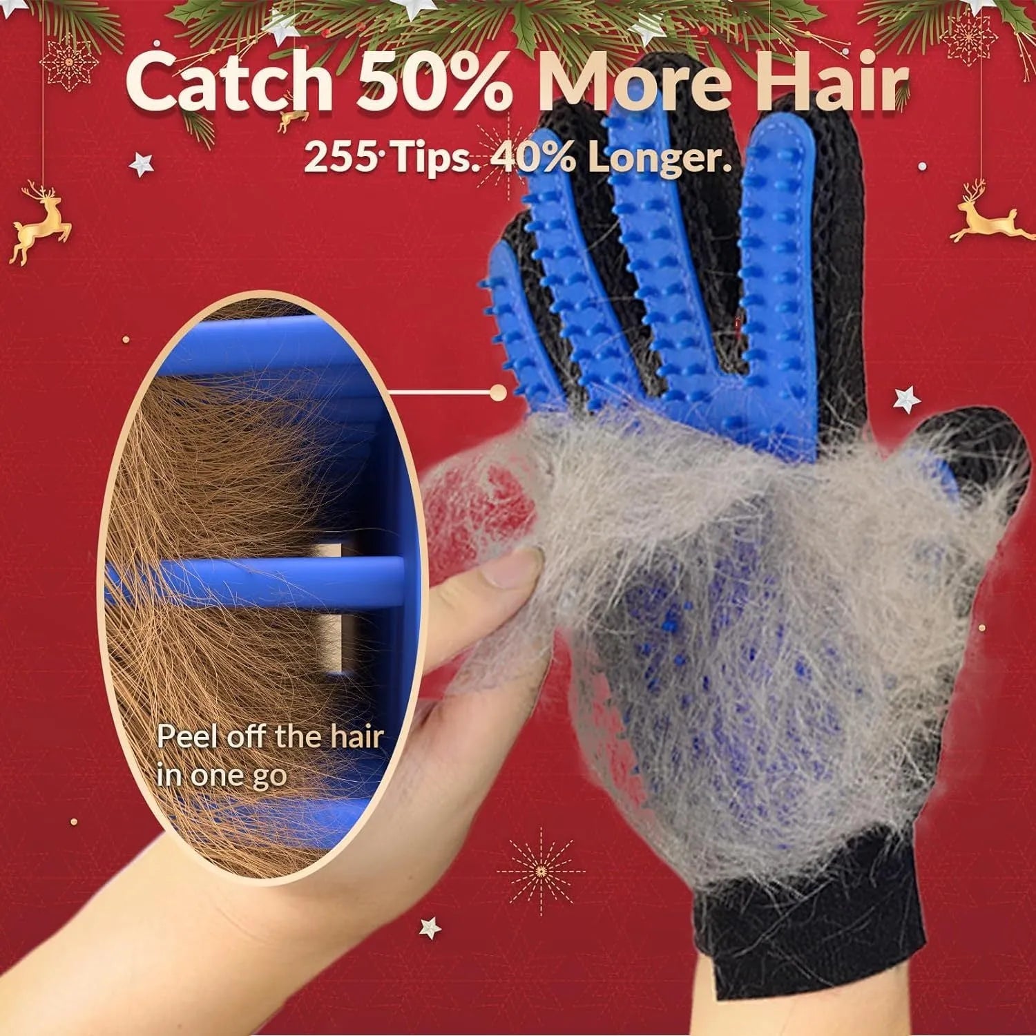 Blue pet grooming gloves with silicone tips for brushing cats and dogs