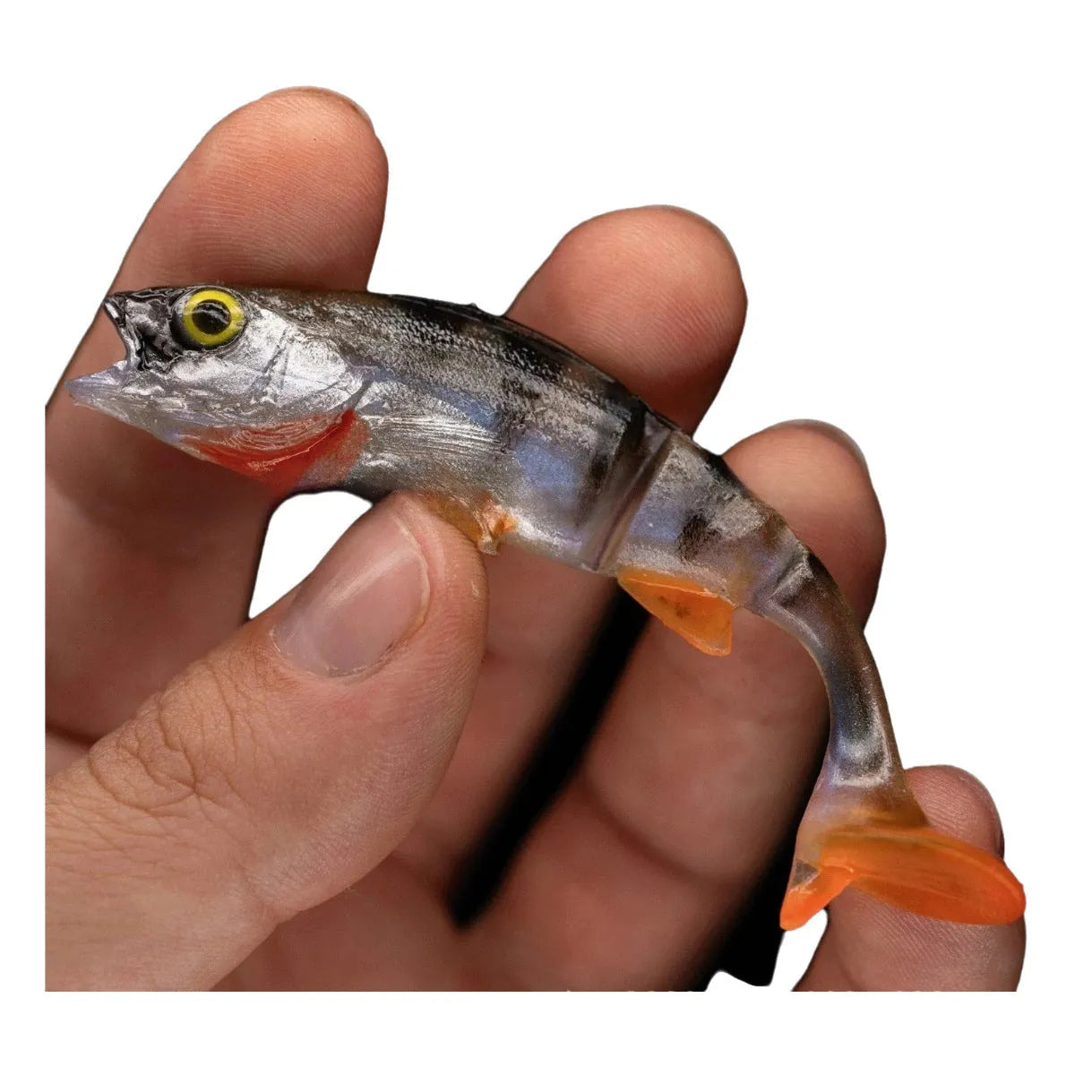 Fish T Tail Catfish Scissors soft plastic fishing lure in a fish colour pattern.