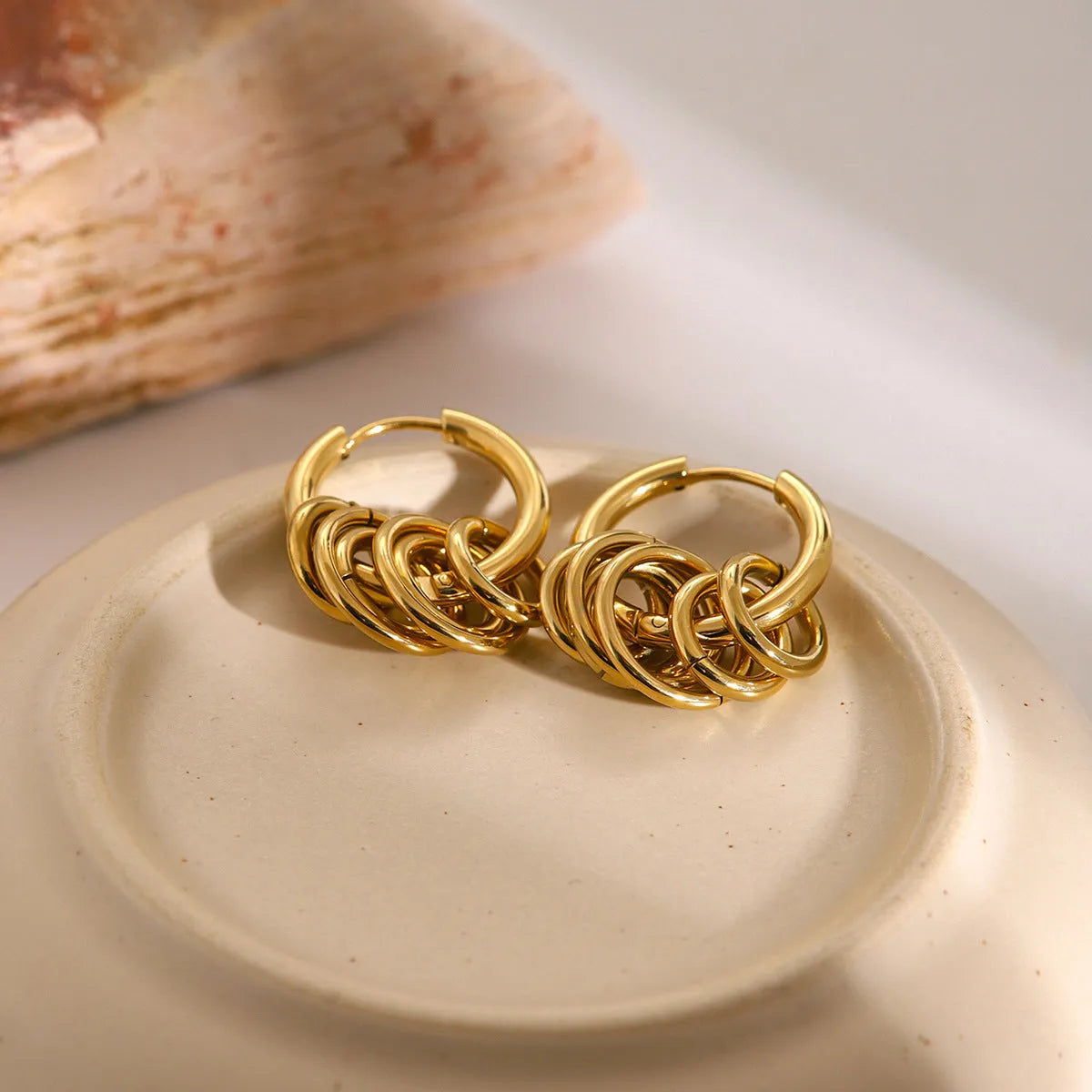 Stainless steel electroplated earrings in silver and rose gold tones with ins style design