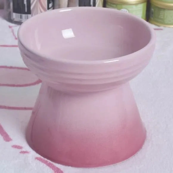 Black ceramic pet bowl with high foot neck protector design for anti-tumble feeding