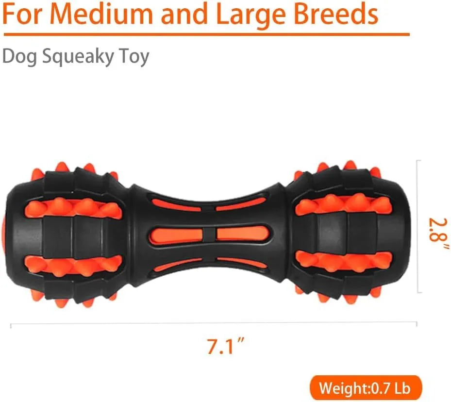 Red natural rubber dumbbell-shaped dog chew toy for aggressive chewers