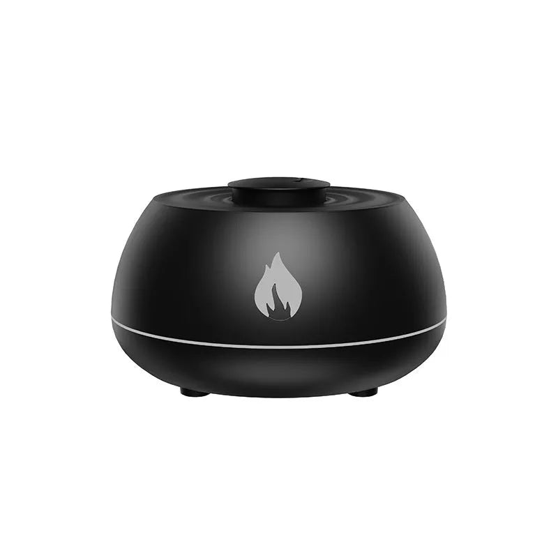 Flame humidifier aromatherapy diffuser with 7 colour night light, 130ml USB, in black
