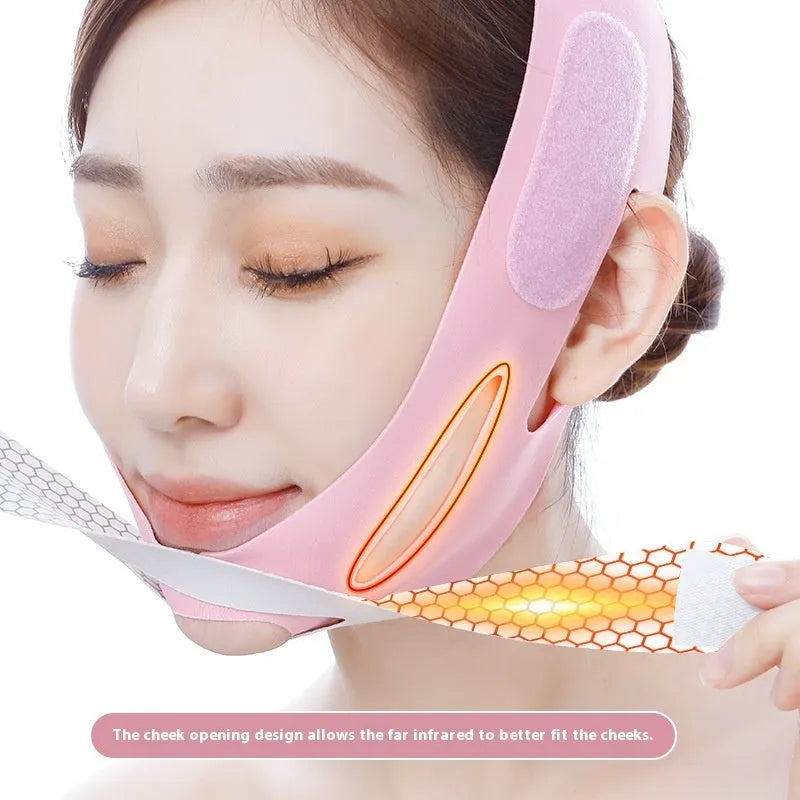 Far infrared elastic V face bandage in pink or black for facial contouring