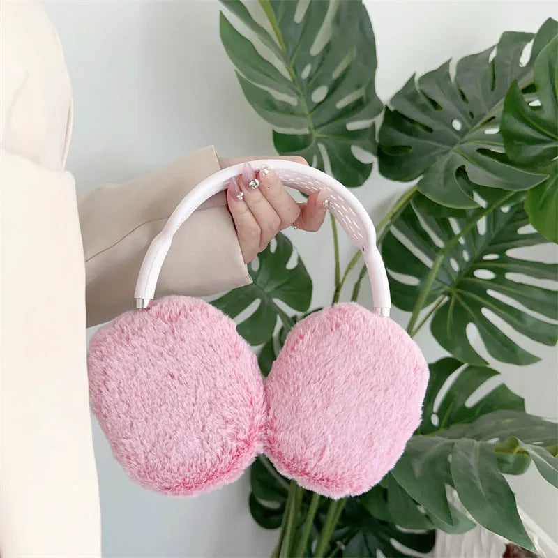 Plush TPU headphone case for AirPods Max in yellow leopard print covering ear cups