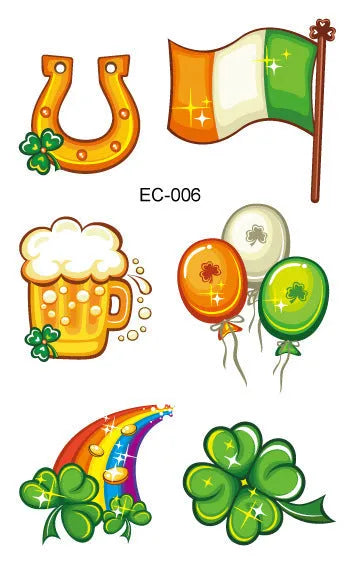 St Patrick's Day clover temporary tattoo sticker measuring 120 × 75mm with water transfer printing