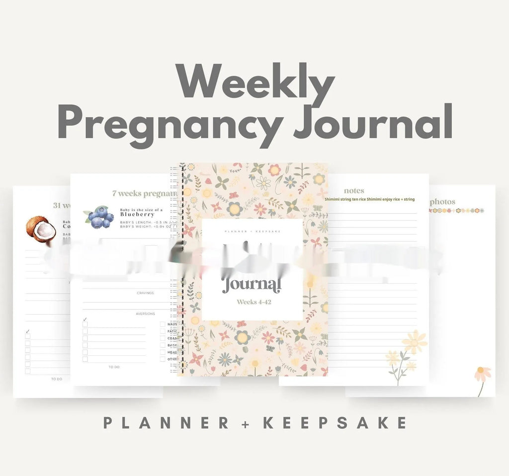 A5 Pregnancy Weekly Diary Notebook open on a page, showing weekly tracking sections.