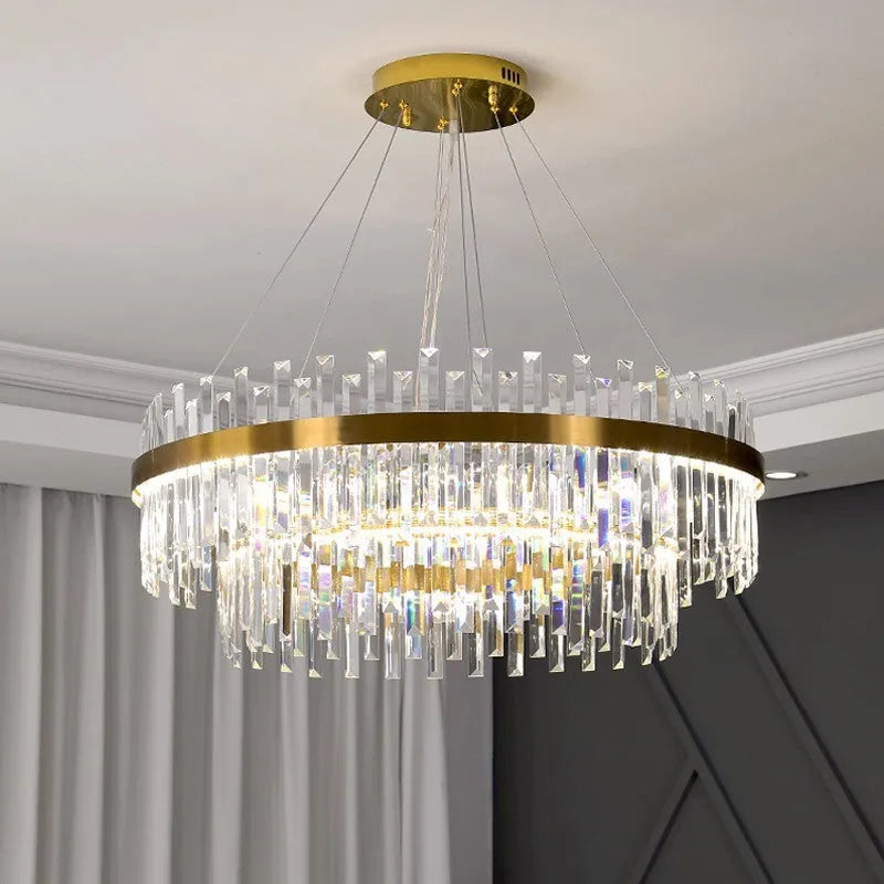 Adjustable height crystal chandelier ceiling light with fish-shaped design and stainless steel construction