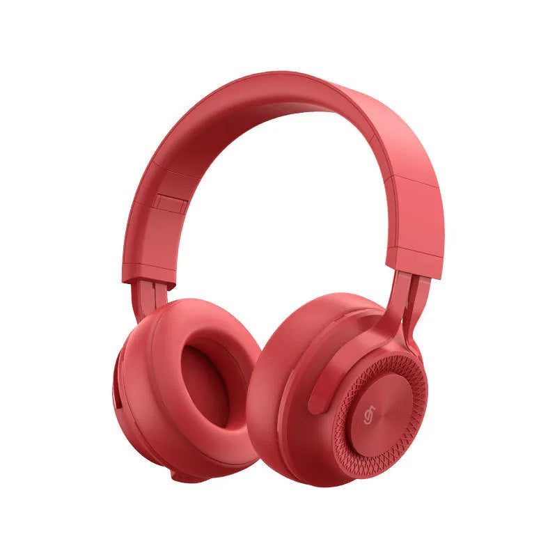 Red wireless sports Bluetooth headset with 18-hour battery shown front view