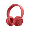 Red wireless sports Bluetooth headset with 18-hour battery shown front view