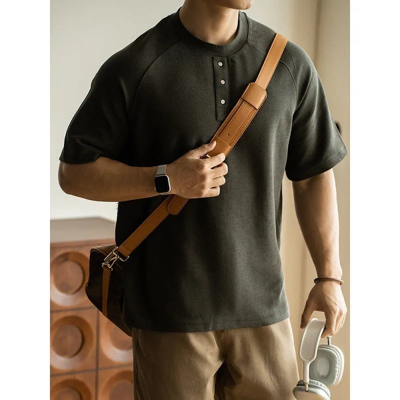 Casual raglan sleeve pullover top in terry fabric with loose fit and Asian sizing options