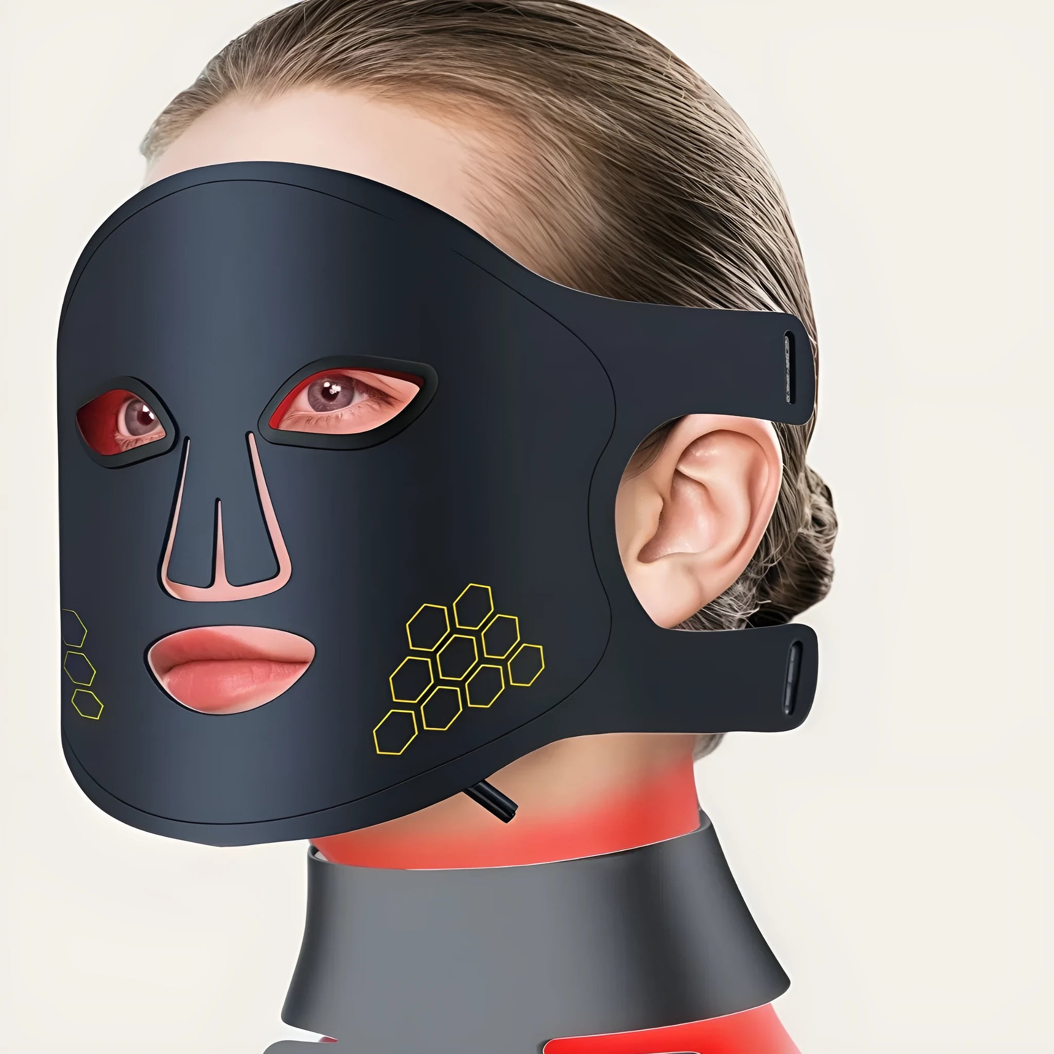 Black LED photon therapy mask with adjustable settings for home skin treatment