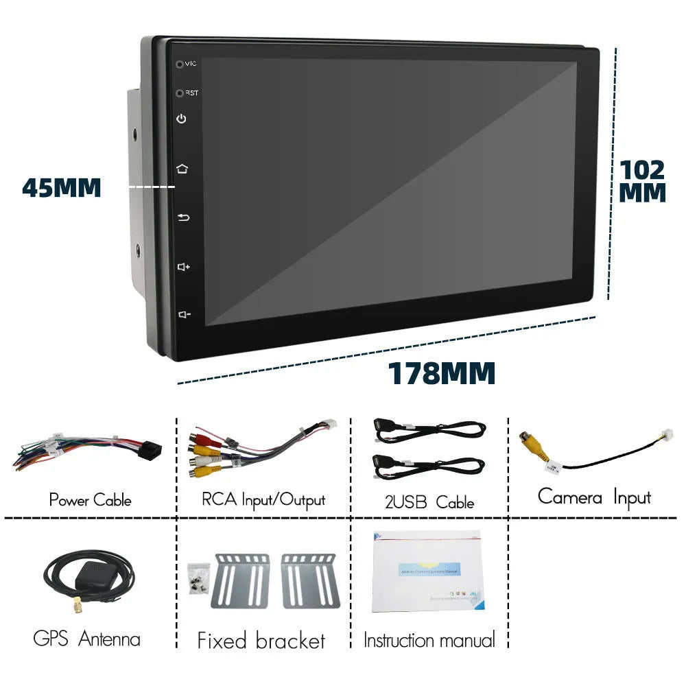 Black universal 7-inch MP5 car player with GPS navigation and CarPlay connectivity