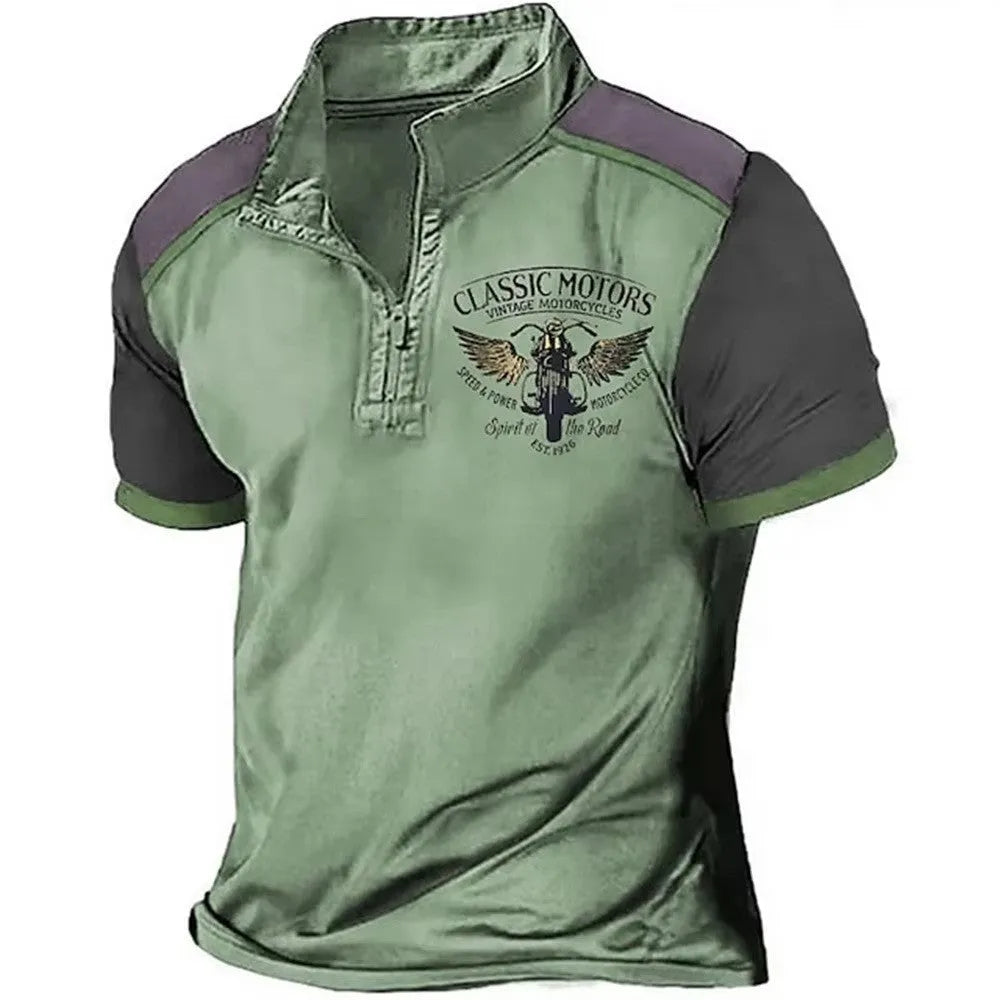 Golf polo shirt in bird eye cloth fabric with 3D printed design, loose fit pullover style