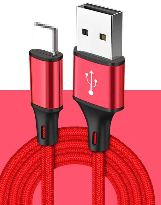 Long 2 metre mobile phone data cable in multiple colours for Apple, Android and TYPE-C phones.