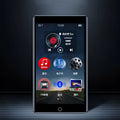 Black Ruizu H1 portable MP4 player with 4-inch touch screen showing media interface.