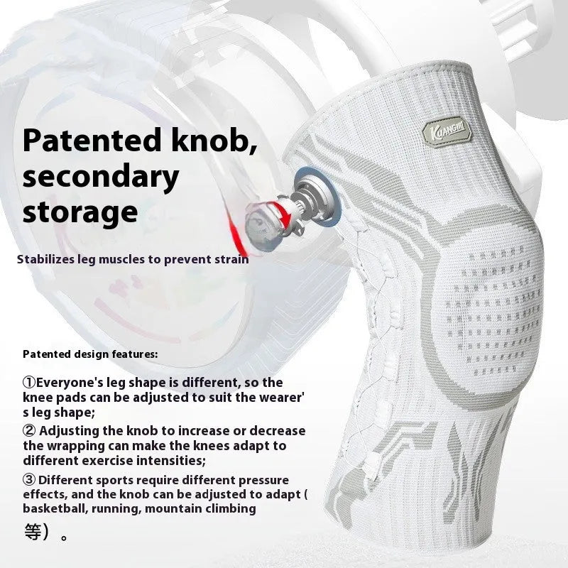 Grey-white adult sports knee pad for left or right knee in sizes M, L, XL