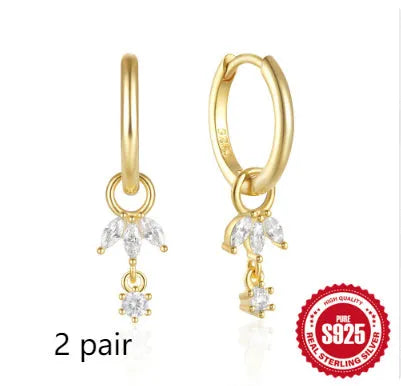 S925 sterling silver earrings with geometric sunflower design and golden zircon stones