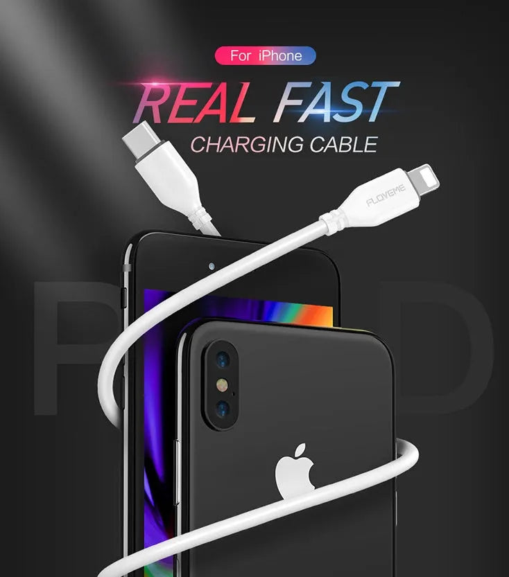 White braided nylon USB-C to Lightning charging cable for iPhone, 1 metre length