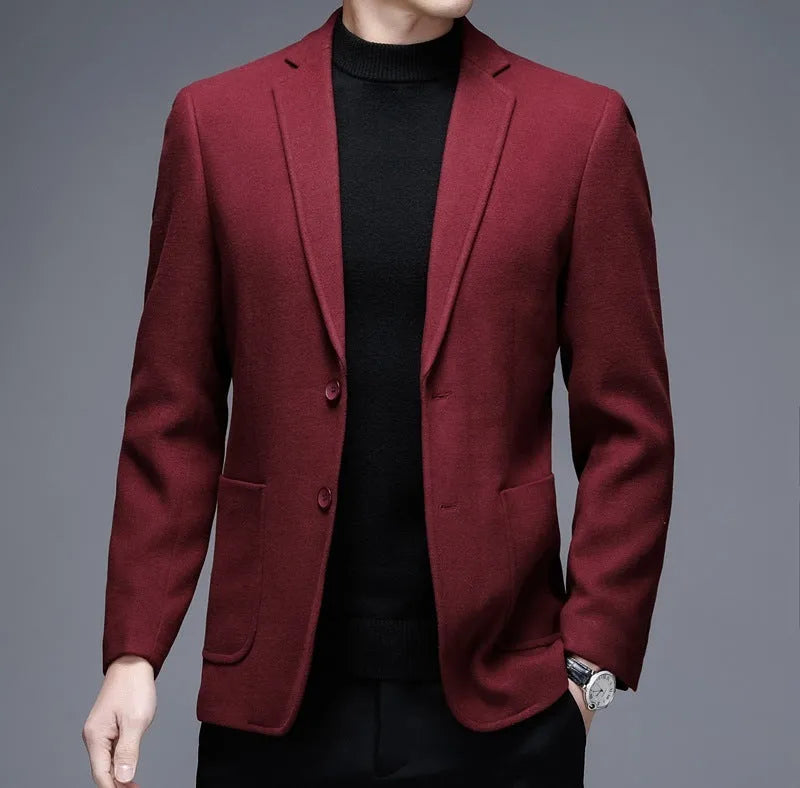 Men's solid colour wool winter jacket with long sleeves and round hem in loose fit