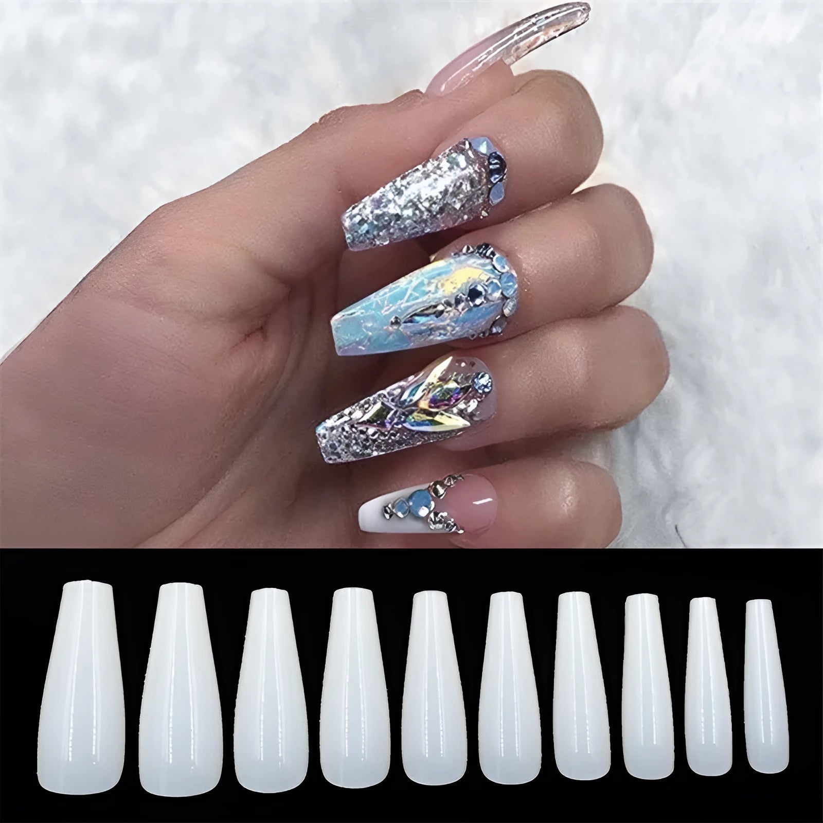 500 transparent and natural ballet false nails in ABS material with 10 sizes