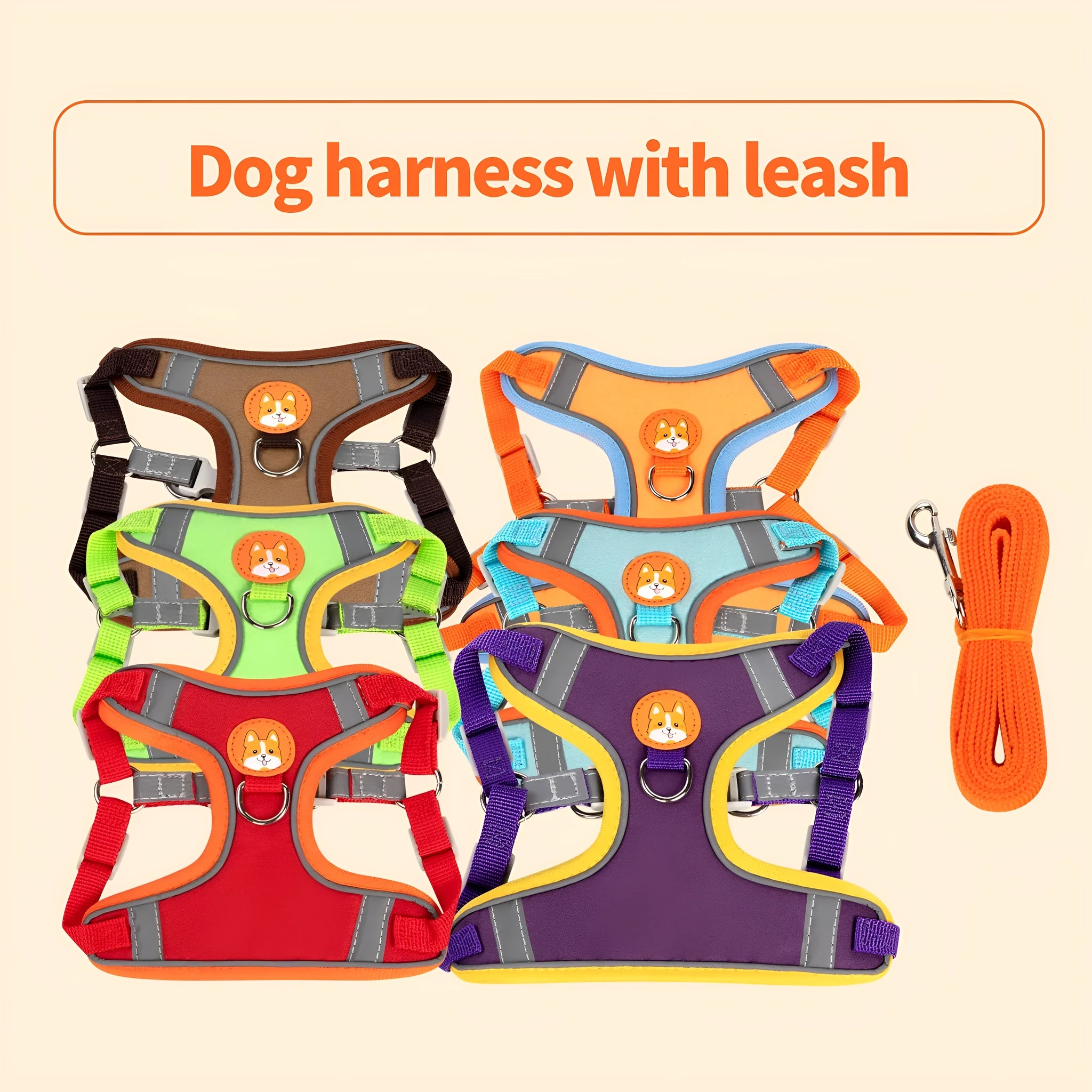 Adjustable haulage rope dog harness in six colours with chest strap and anti-breaking design