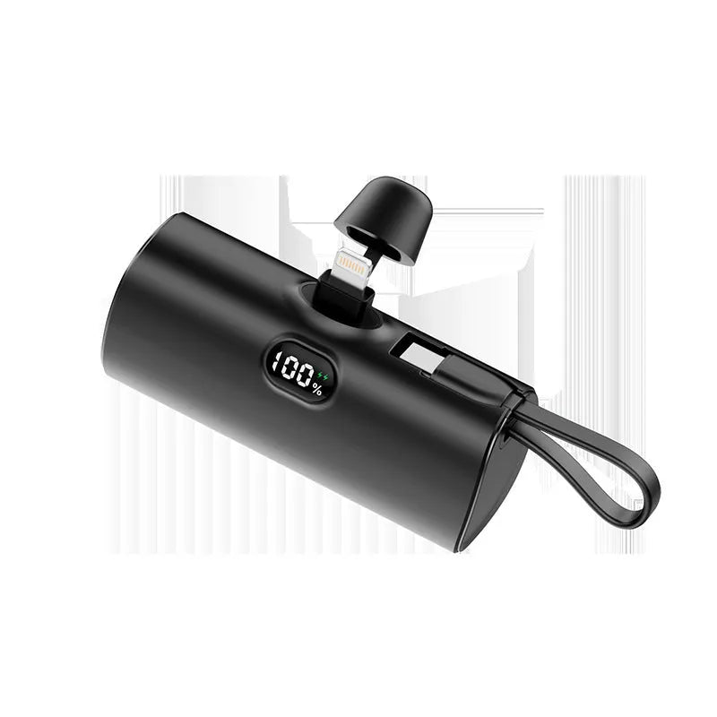 Wireless power bank with digital display showing battery percentage, pocket-sized portable charger