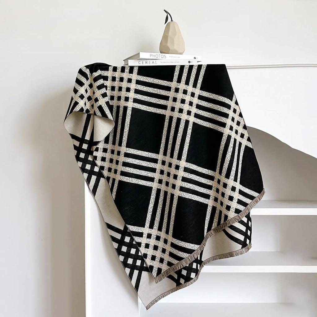 Imitation cashmere scarf with tassels in brown colour showing 185cm length