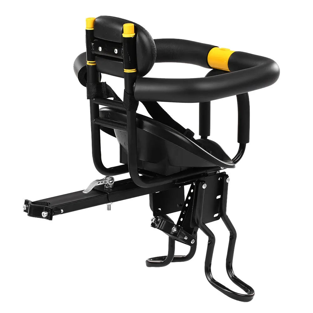 Front bicycle child seat in steel for mountain sports bikes available in black or white colour