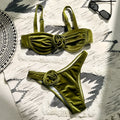 Women's green floral swimsuit with 3D flower pattern and brief style for swimming and fitness