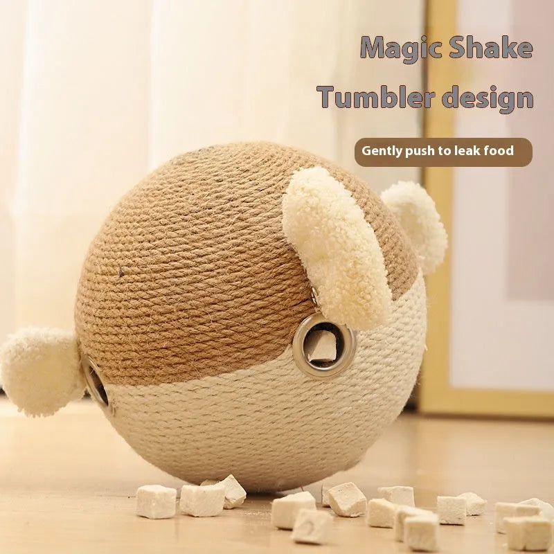 15cm cubed sisal hemp pet puzzle tumbler toy with puffer leakage food feeder design