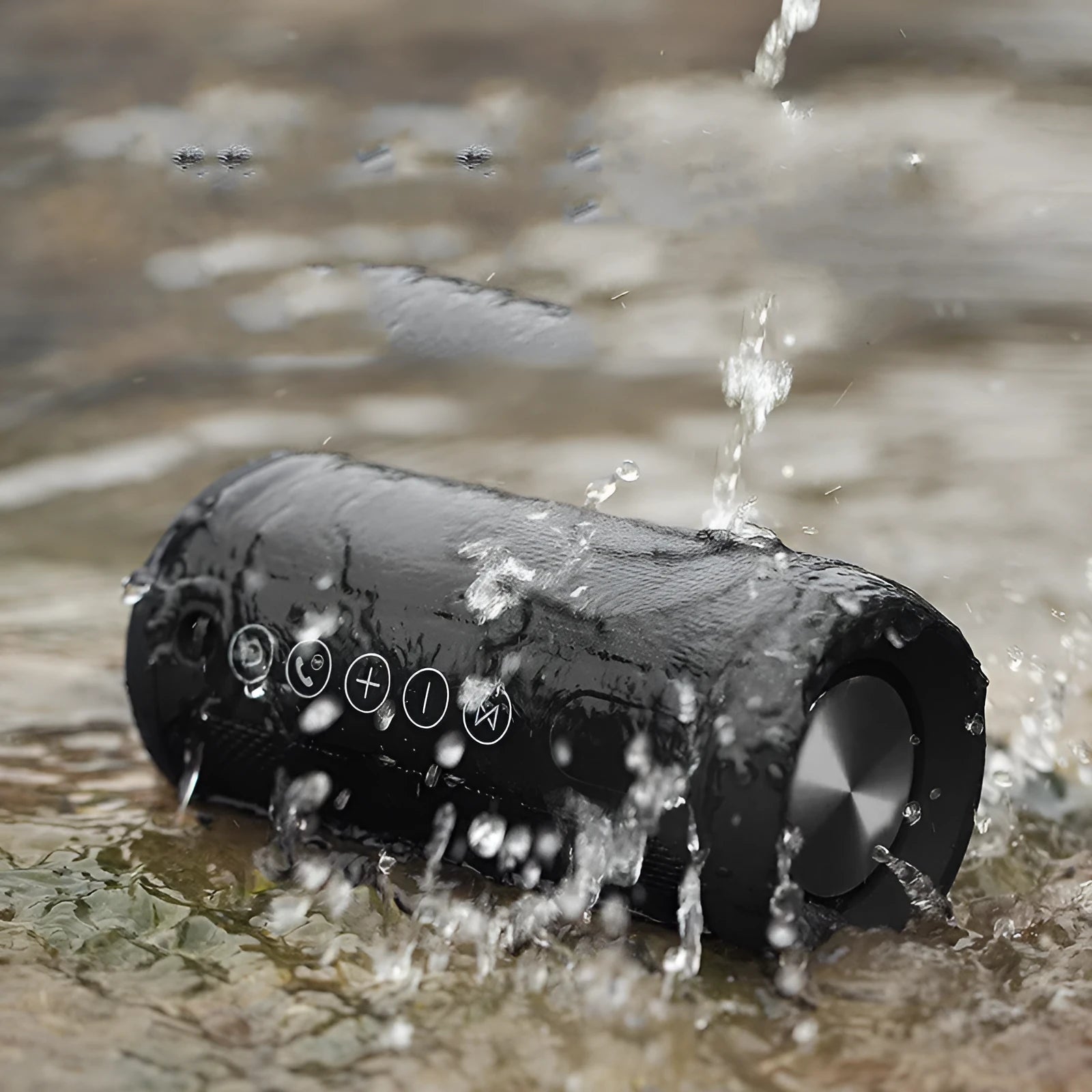 Compact outdoor waterproof card-shaped Bluetooth speaker in black, camouflage, grey, or red colours
