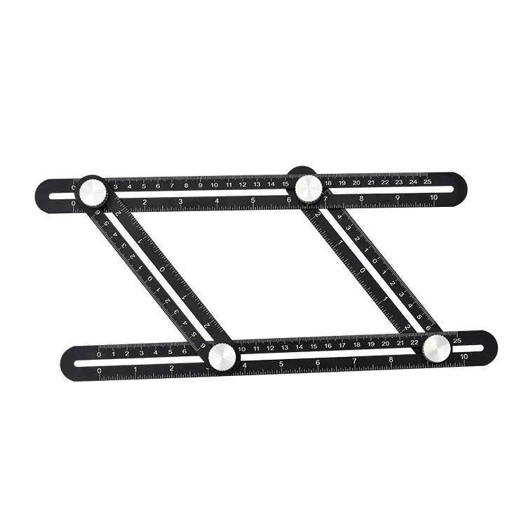Four-sided aluminium alloy ruler template tool with inch and centimetre markings for measuring angles