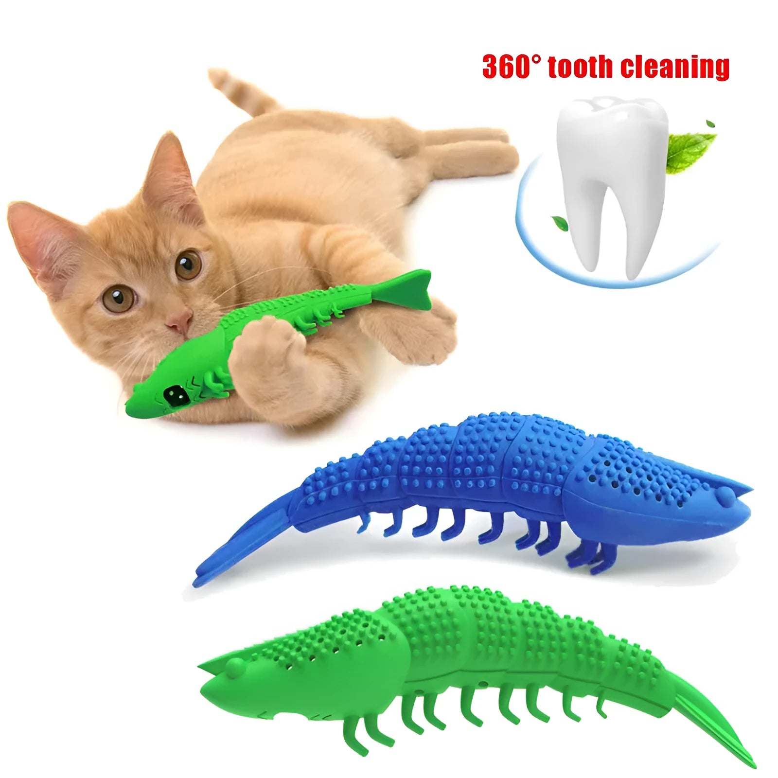 Blue hard rubber cat dental toy with textured teeth cleaning surface