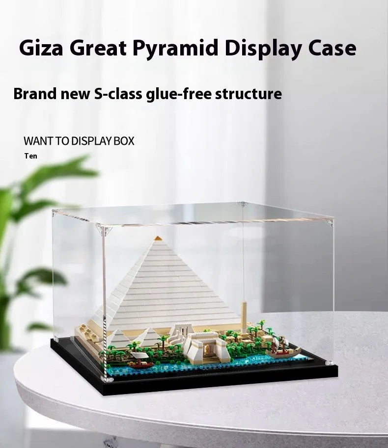Transparent acrylic storage box in pyramid shape, medium 18L capacity, dustproof, stackable, hand-made