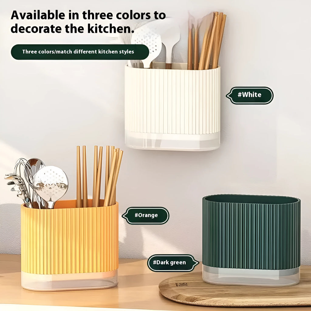 Plastic cross-border chopsticks and spoon holder in beige, dark green or orange wall mounted kitchen organiser