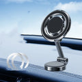 Magnetic adhesive car phone holder mounted on centre console with 360-degree rotation bracket
