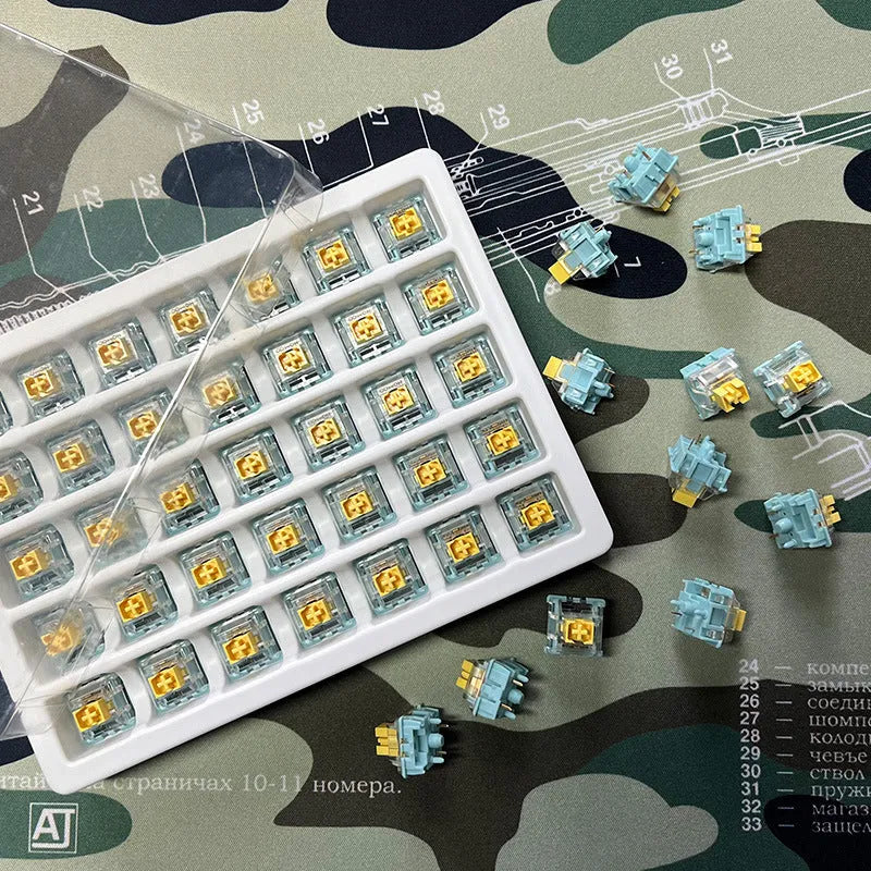Tiger Mo Sea Salt Lemon PRO mechanical keyboard switches in 36-piece pack