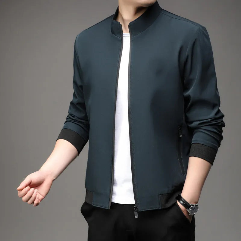 Korean style loose lapel casual jacket in black, shown on a model