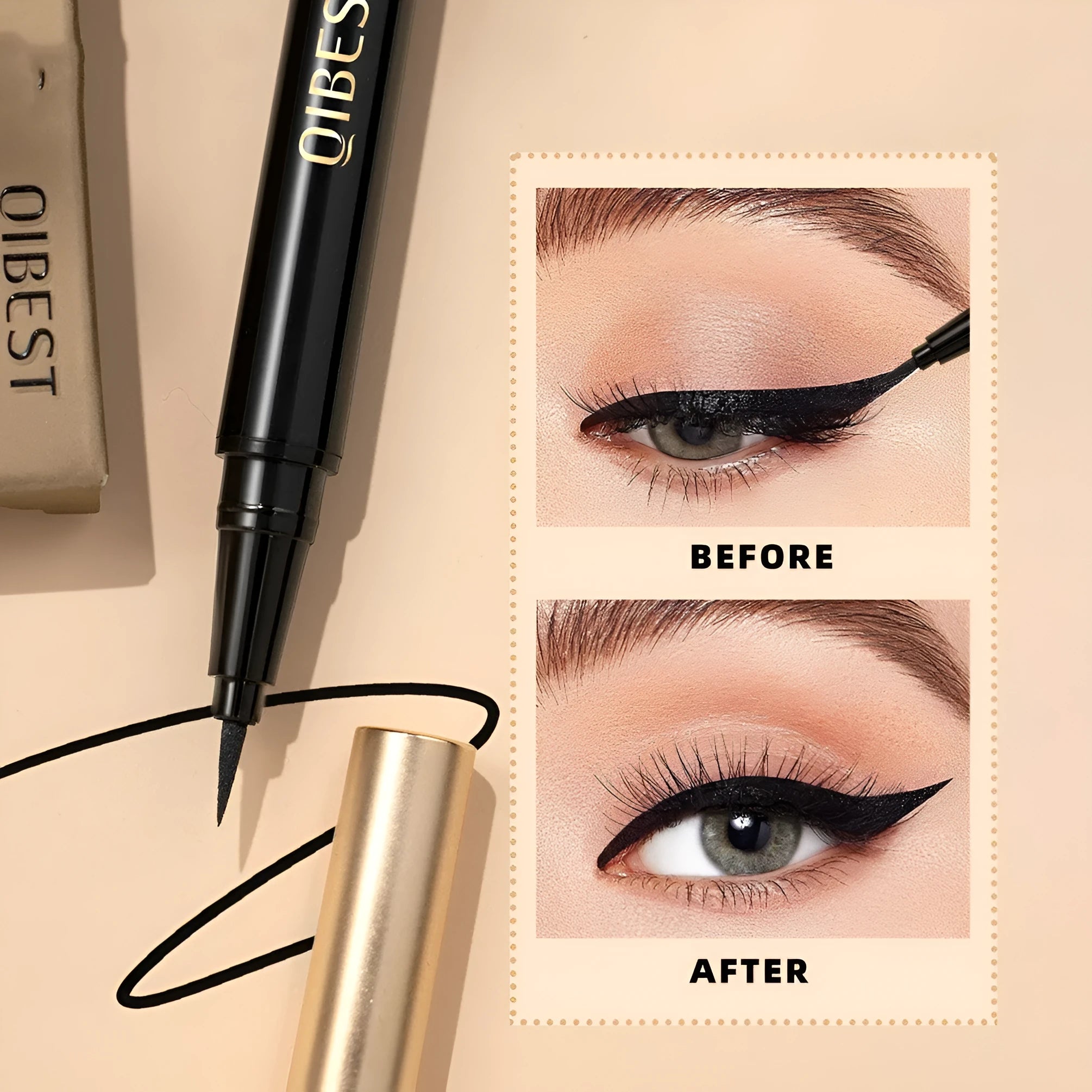Black liquid eyeliner pen with waterproof quick-drying smudge-resistant formula