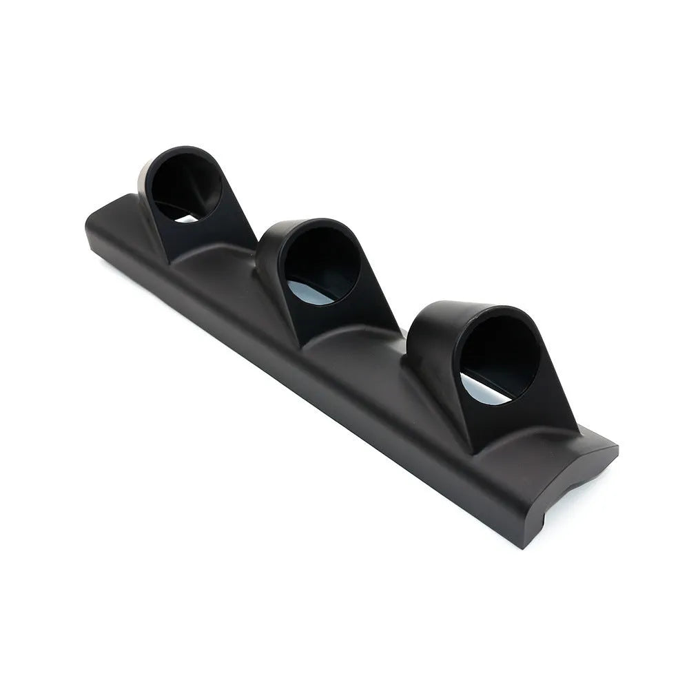 Black plastic three-hole instrument mount for 52mm car gauges, right-hand drive design.