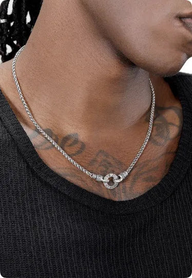 S925 sterling silver clavicle necklace for women on a model, showing its length.