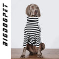 Black and white thin polyester inner layer dog clothing for large breeds, showing size tags M to XXXL.