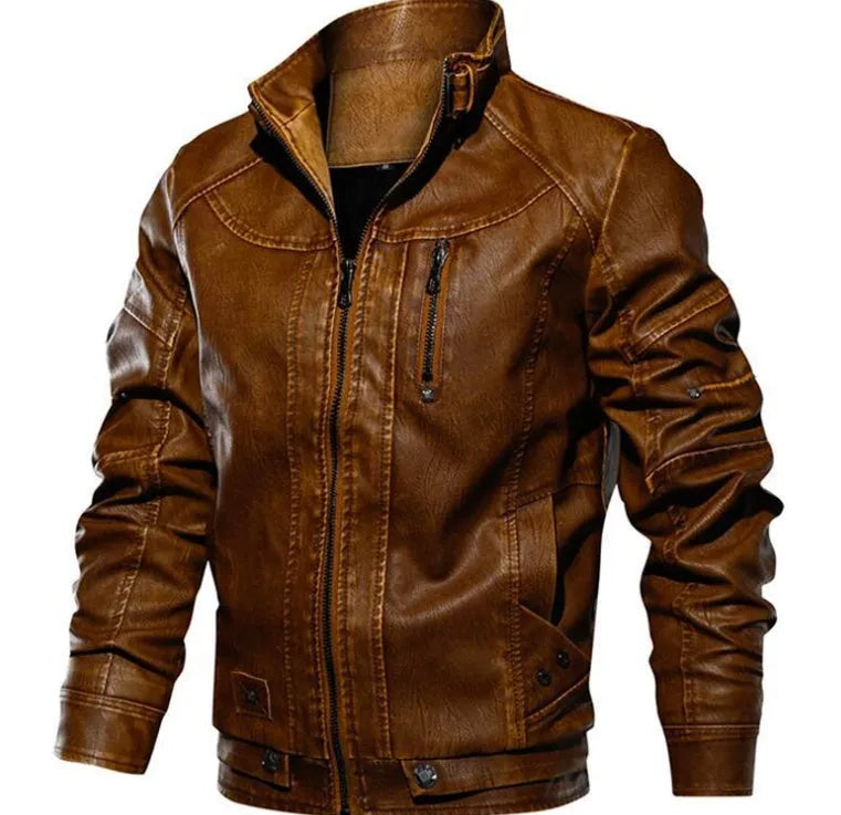 Leather jacket in PU cortex with zipper placket, available in black colour, polyester lining