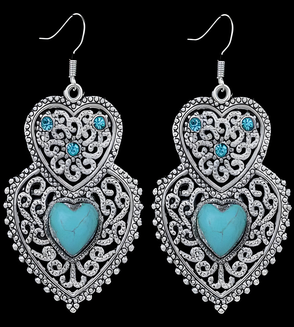 Vintage heart shaped green earrings with matching pendant necklace on box chain