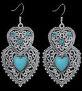 Vintage heart shaped green earrings with matching pendant necklace on box chain