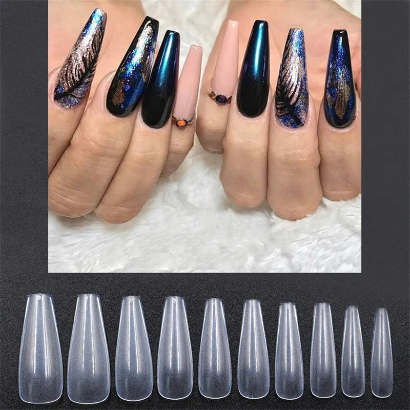 500 transparent and natural ballet false nails in ABS material with 10 sizes
