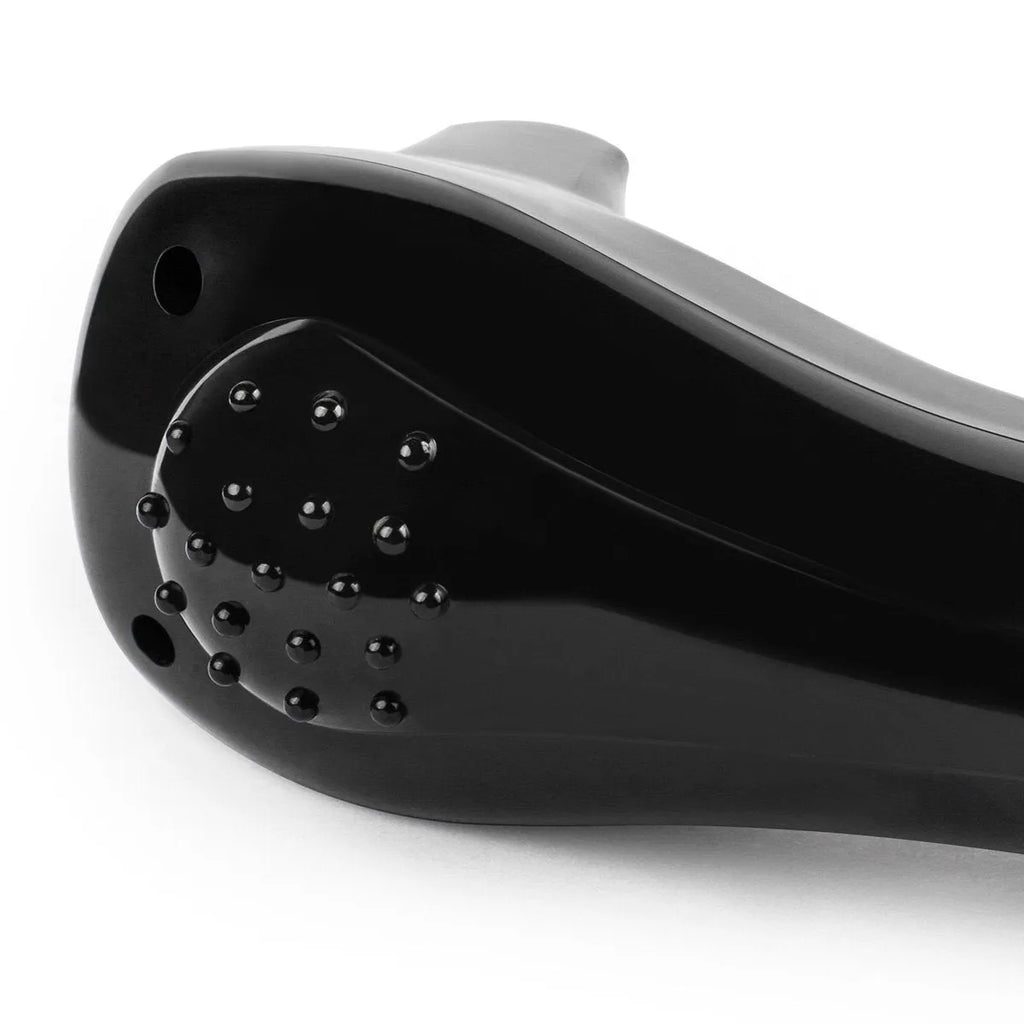 Black folding cordless electric body shaver for women on a white background.