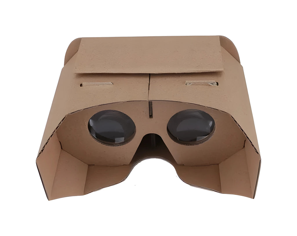 Corrugated paper 3D virtual reality glasses for smartphones on a table