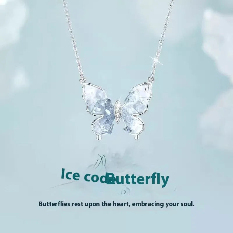 S925 silver butterfly necklace with electroplated pendant on an adjustable O-ring chain.