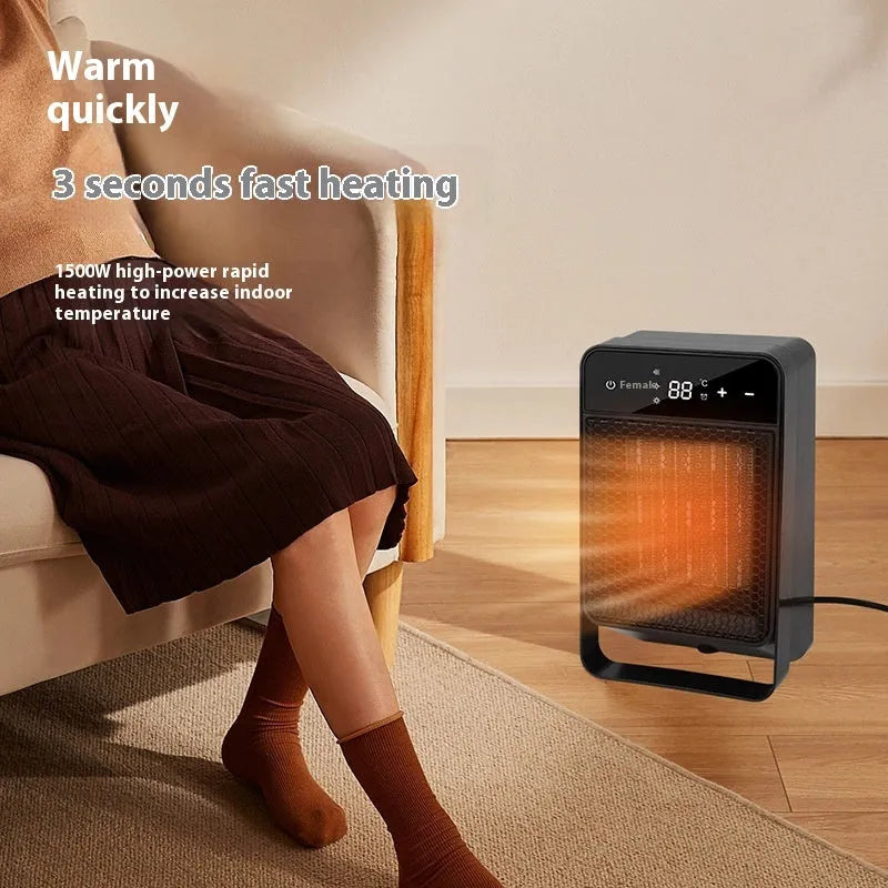 Desktop touch screen electric heater with digital display and remote control in black or white